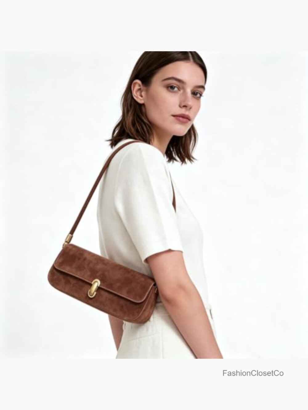 Faux Suede Shoulder Bag Square Shape Trendy Handbag - Picture 6 of 6